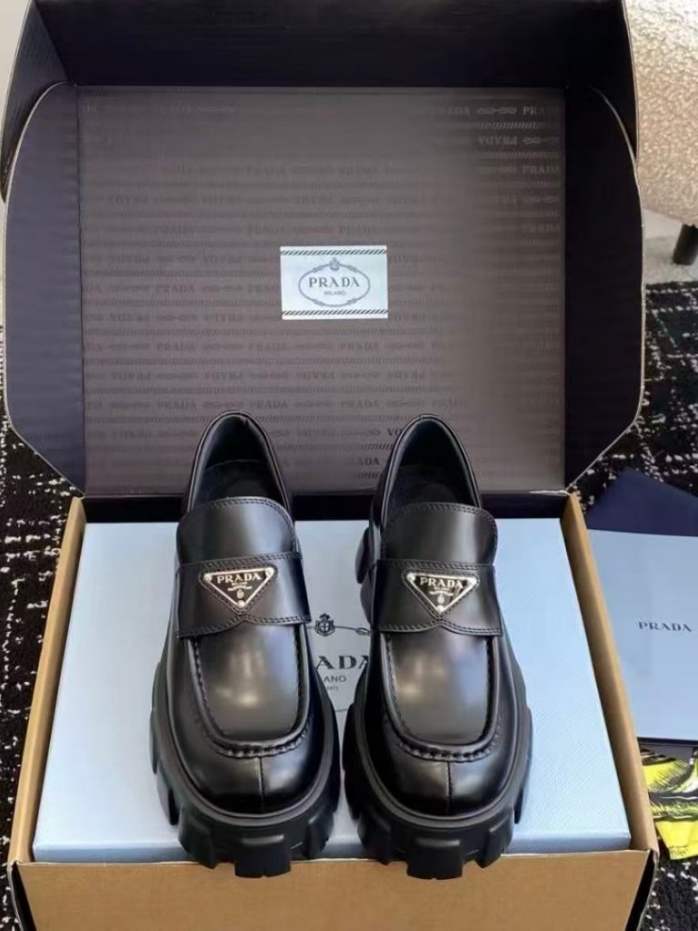 Prada Black Triangle Logo Platform Loafers
